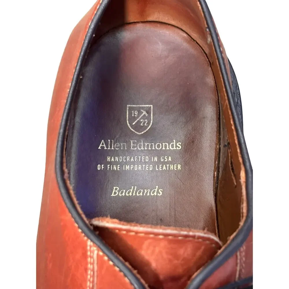 Allen Edmonds Badlands‎ Plain Toe Derby Shoes Cognac Brown Leather USA 10 3E